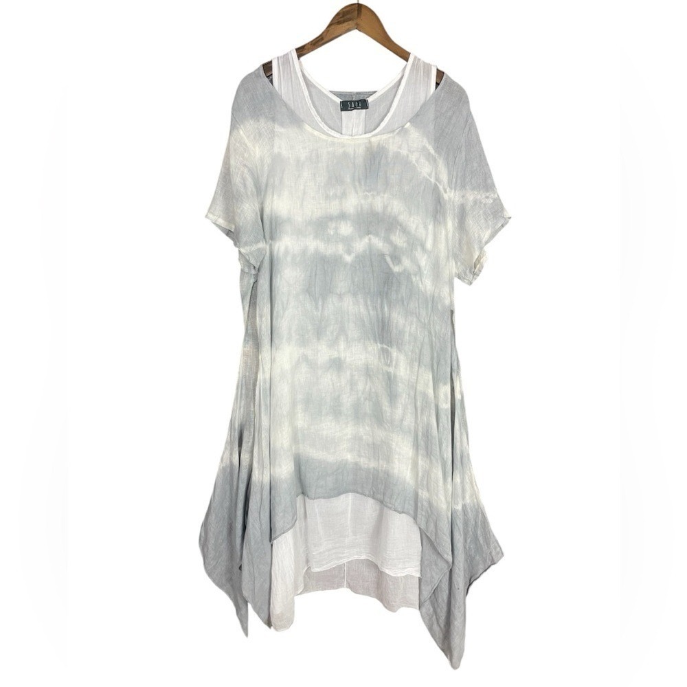 Saga | Made in Italy Linen Hanky Dress Layered Ombre Tie Dye Handkerchief Dress - Picture 7 of 9